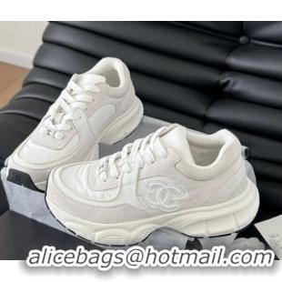 Shop Duplicate Chanel Fabric & Suede Sneakers White 102035