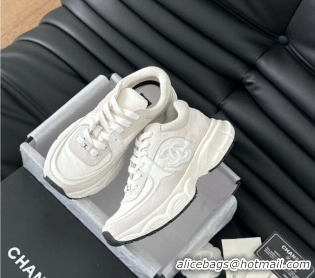 Shop Duplicate Chanel Fabric & Suede Sneakers White 102035