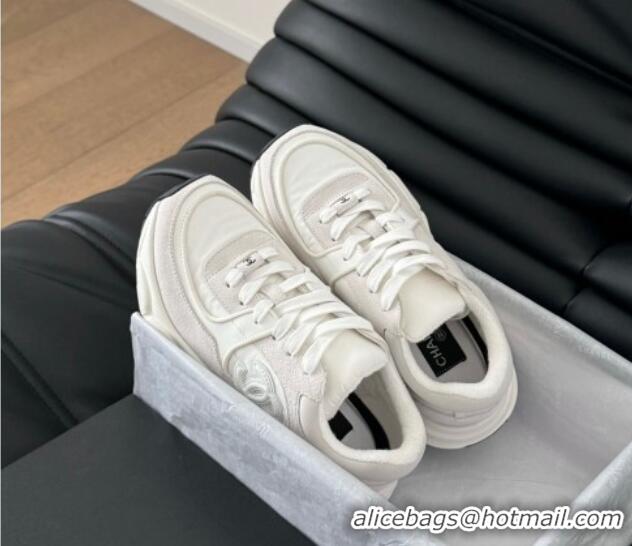 Shop Duplicate Chanel Fabric & Suede Sneakers White 102035