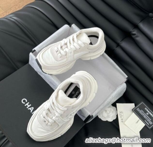 Shop Duplicate Chanel Fabric & Suede Sneakers White 102035