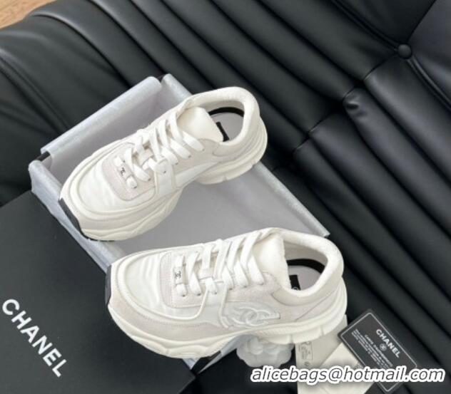 Shop Duplicate Chanel Fabric & Suede Sneakers White 102035