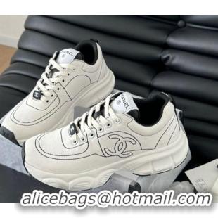 Good Looking Chanel Cotton Sneakers with Stitches White 102036