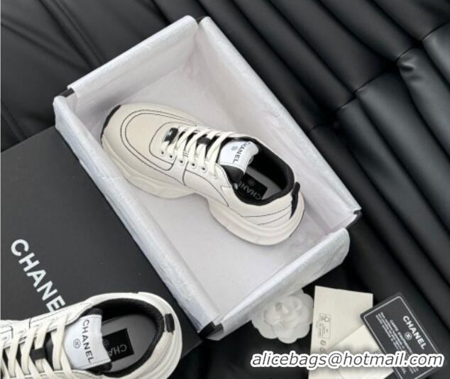 Good Looking Chanel Cotton Sneakers with Stitches White 102036