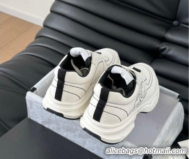 Good Looking Chanel Cotton Sneakers with Stitches White 102036