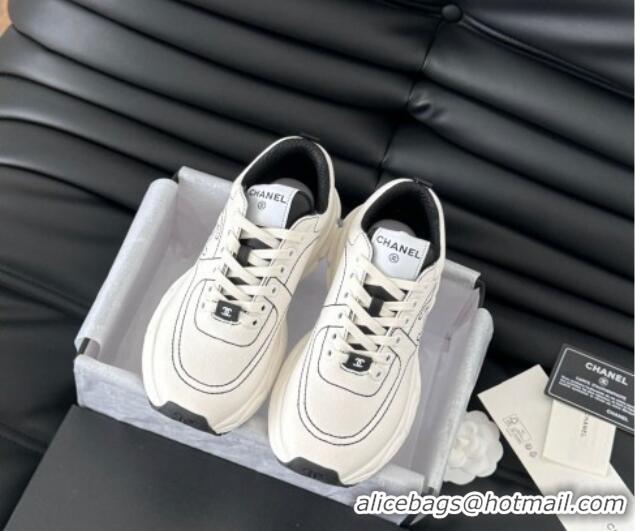 Good Looking Chanel Cotton Sneakers with Stitches White 102036