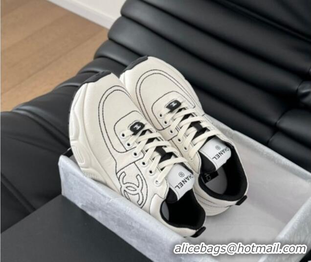 Good Looking Chanel Cotton Sneakers with Stitches White 102036