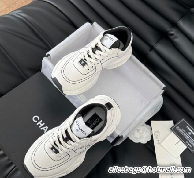 Good Looking Chanel Cotton Sneakers with Stitches White 102036