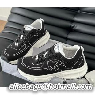 Fashion Luxury Chanel Cotton Sneakers with Stitches Black 102037