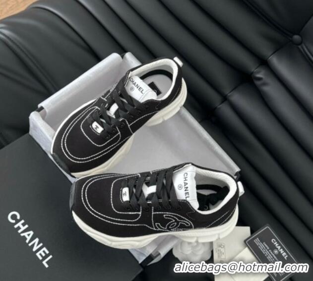 Fashion Luxury Chanel Cotton Sneakers with Stitches Black 102037