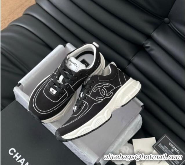 Fashion Luxury Chanel Cotton Sneakers with Stitches Black 102037