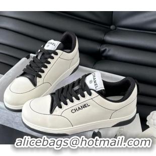 Fashion Chanel Calfskin Sneakers with Stitches White 102038