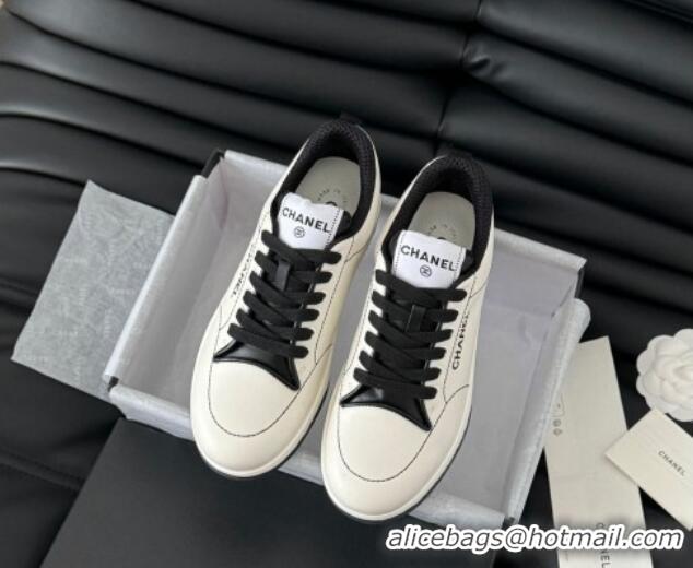 Fashion Chanel Calfskin Sneakers with Stitches White 102038