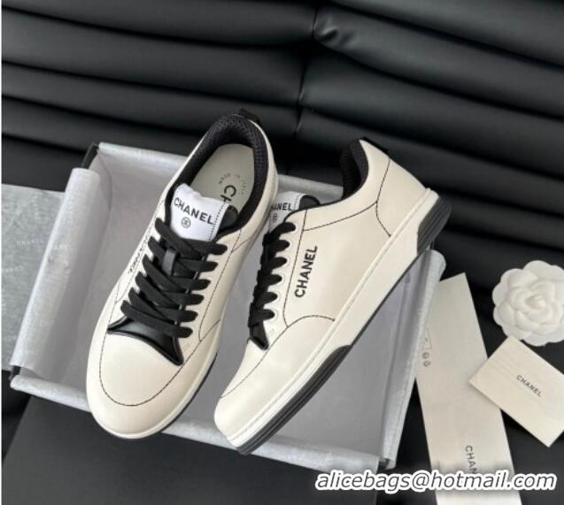 Fashion Chanel Calfskin Sneakers with Stitches White 102038