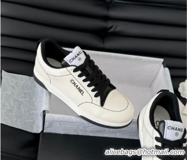 Fashion Chanel Calfskin Sneakers with Stitches White 102038