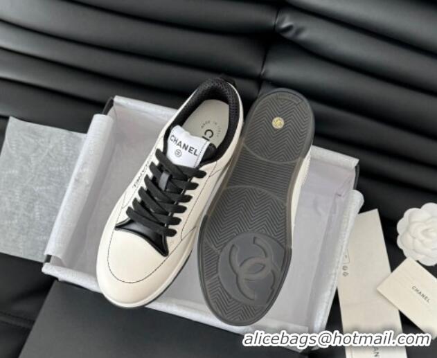 Fashion Chanel Calfskin Sneakers with Stitches White 102038