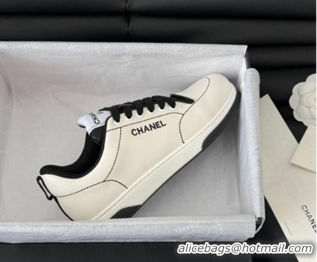 Fashion Chanel Calfskin Sneakers with Stitches White 102038