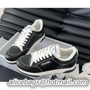 Good Quality Chanel Calfskin Sneakers with Stitches Black 102039