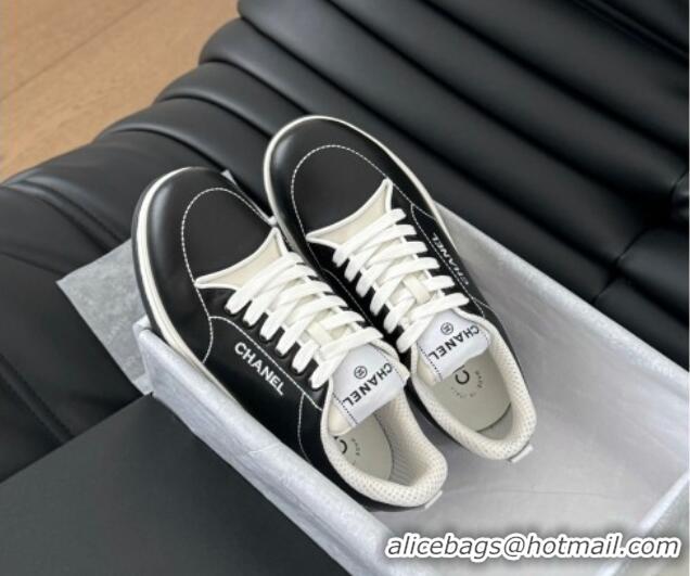 Good Quality Chanel Calfskin Sneakers with Stitches Black 102039