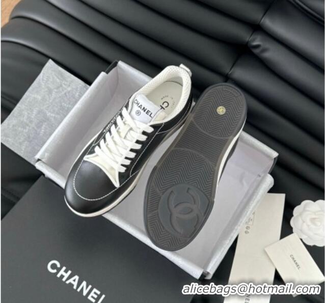 Good Quality Chanel Calfskin Sneakers with Stitches Black 102039