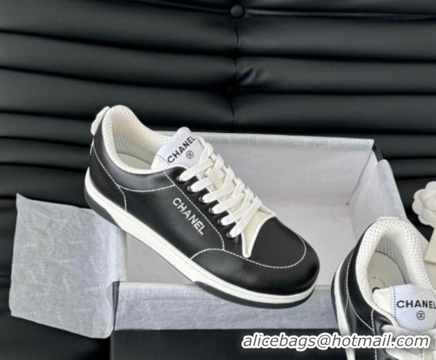 Good Quality Chanel Calfskin Sneakers with Stitches Black 102039