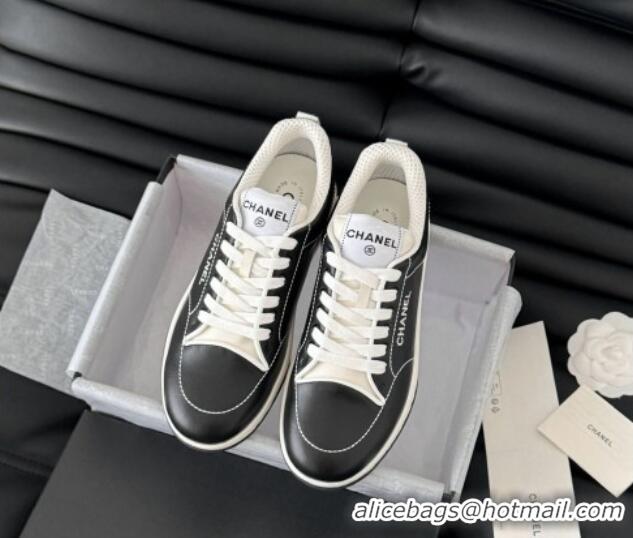 Good Quality Chanel Calfskin Sneakers with Stitches Black 102039