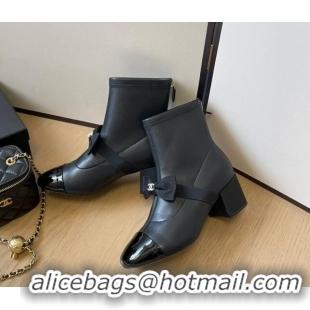 Top Grade Chanel Calfskin Heel Ankle Boots 5.5cm with Bow Black 0102040