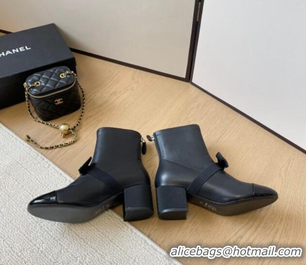 Top Grade Chanel Calfskin Heel Ankle Boots 5.5cm with Bow Black 0102040