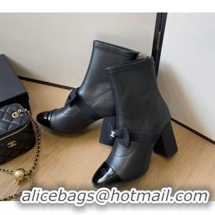 Best Product Chanel Calfskin Heel Ankle Boots 8cm with Bow Black 0102042