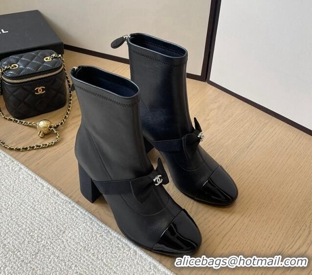 Best Product Chanel Calfskin Heel Ankle Boots 8cm with Bow Black 0102042