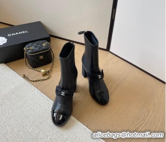 Best Product Chanel Calfskin Heel Ankle Boots 8cm with Bow Black 0102042