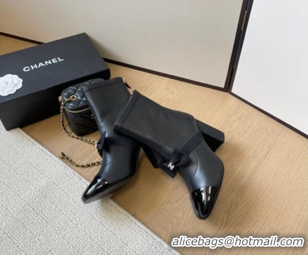 Best Product Chanel Calfskin Heel Ankle Boots 8cm with Bow Black 0102042