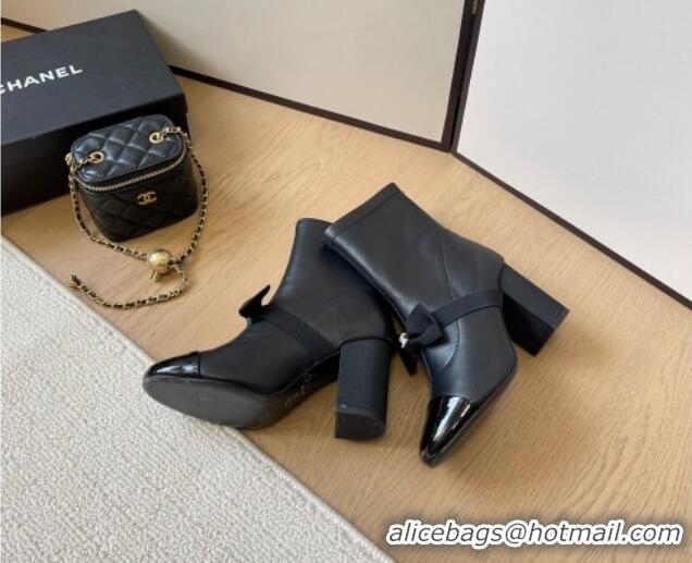 Best Product Chanel Calfskin Heel Ankle Boots 8cm with Bow Black 0102042