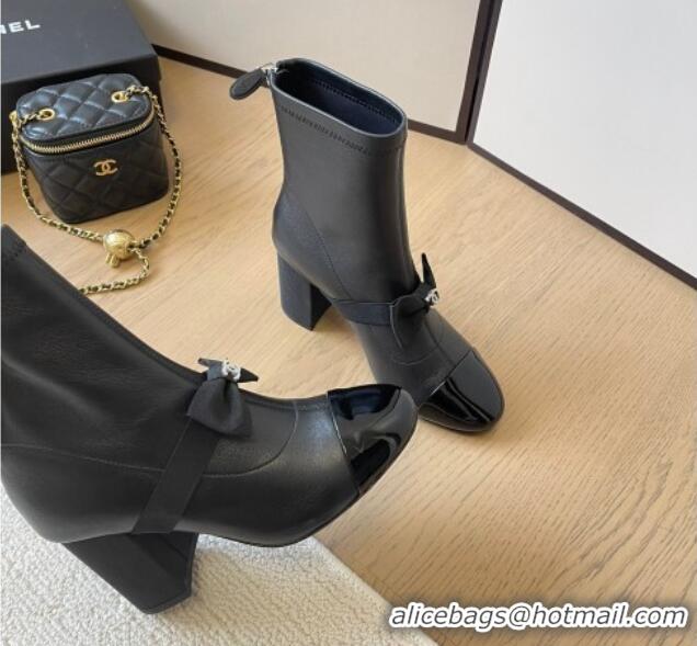 Best Product Chanel Calfskin Heel Ankle Boots 8cm with Bow Black 0102042