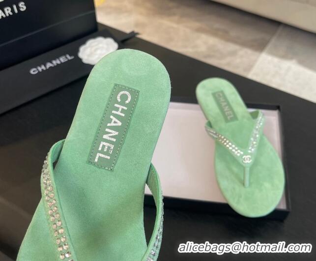 Big Discount Chanel Suede Flat Thong Slide Sandals with Strass G46205 Green 0102055