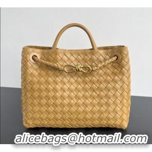 New Cheap Bottega Veneta Medium Andiamo Top Handle Bag in Intrecciato Leather 743572 Apricot 2024