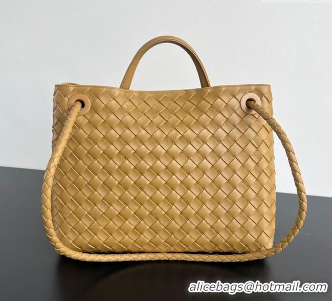 New Cheap Bottega Veneta Medium Andiamo Top Handle Bag in Intrecciato Leather 743572 Apricot 2024