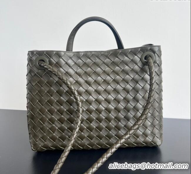 Sumptuous Bottega Veneta Medium Andiamo Top Handle Bag in Intrecciato Leather 743572 Khaki Green 2024