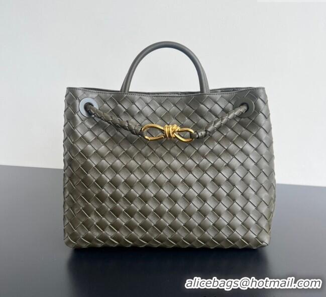 Sumptuous Bottega Veneta Medium Andiamo Top Handle Bag in Intrecciato Leather 743572 Khaki Green 2024