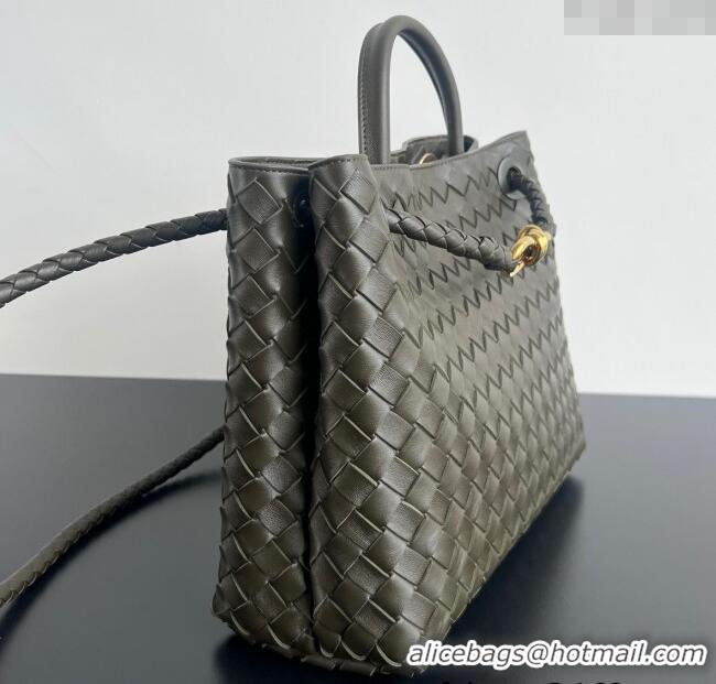 Sumptuous Bottega Veneta Medium Andiamo Top Handle Bag in Intrecciato Leather 743572 Khaki Green 2024