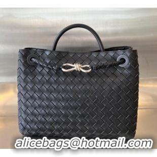 Buy Classic Bottega Veneta Medium Andiamo Top Handle Bag in Intrecciato Leather 743572 Black/Silver 2024