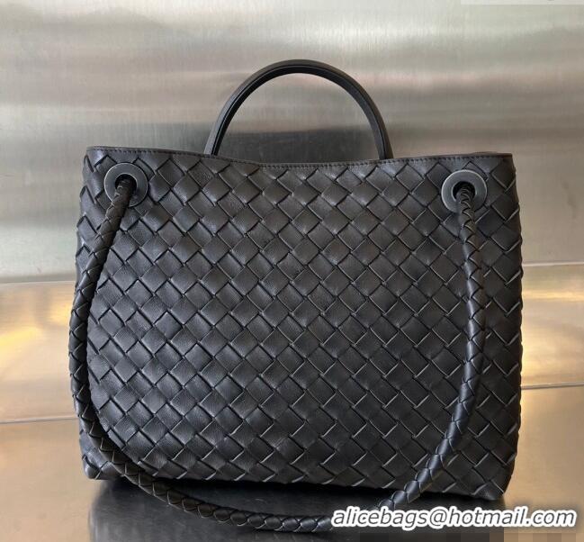 Buy Classic Bottega Veneta Medium Andiamo Top Handle Bag in Intrecciato Leather 743572 Black/Silver 2024