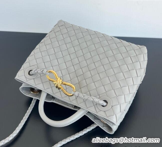 New Fashion Bottega Veneta Small Andiamo Top Handle Bag in Intrecciato Leather 743568 Silver Grey 2025