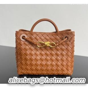 Top Grade Bottega Veneta Small Andiamo Top Handle Bag in Intrecciato Leather 743568 Brown 2025