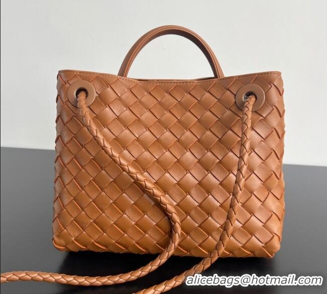 Top Grade Bottega Veneta Small Andiamo Top Handle Bag in Intrecciato Leather 743568 Brown 2025