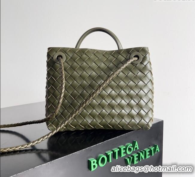 Top Quality Bottega Veneta Small Andiamo Top Handle Bag in Intrecciato Leather 743568 Khaki Green 2025