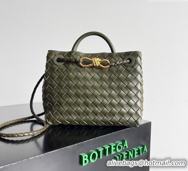 Top Quality Bottega Veneta Small Andiamo Top Handle Bag in Intrecciato Leather 743568 Khaki Green 2025