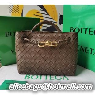 Luxury New Bottega Veneta Small Andiamo Top Handle Bag in Intrecciato Leather 743568 Taupe grey 2025