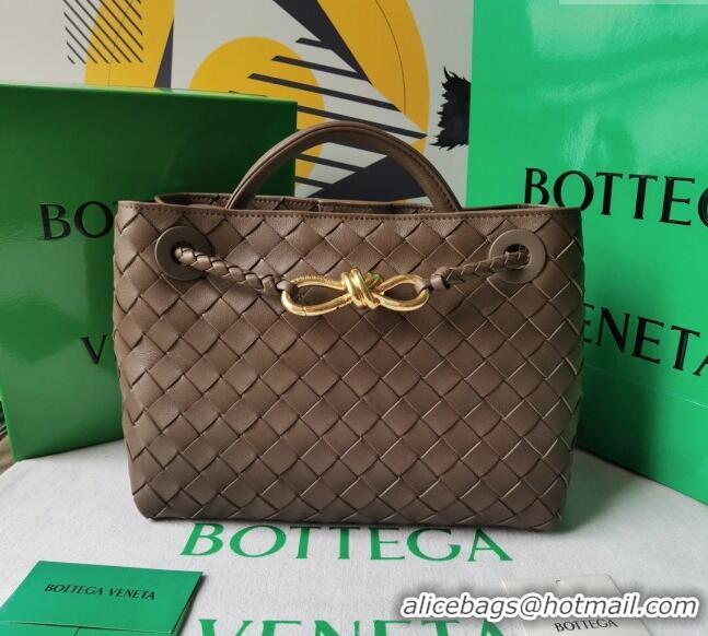 Luxury New Bottega Veneta Small Andiamo Top Handle Bag in Intrecciato Leather 743568 Taupe grey 2025