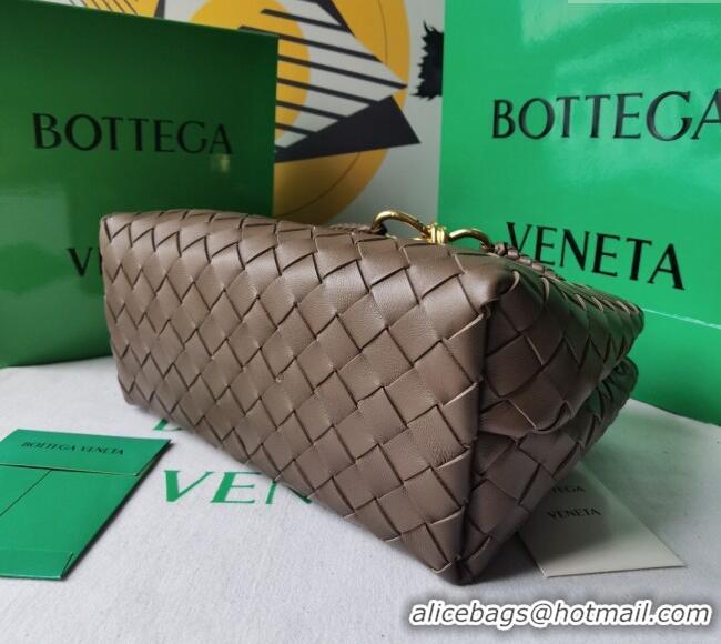 Luxury New Bottega Veneta Small Andiamo Top Handle Bag in Intrecciato Leather 743568 Taupe grey 2025