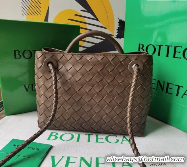 Luxury New Bottega Veneta Small Andiamo Top Handle Bag in Intrecciato Leather 743568 Taupe grey 2025